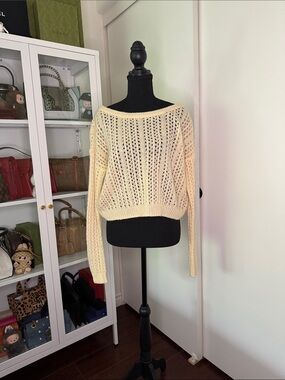 Abercrombie & Fitch Cream Open-Weave Off-the-Shoulder Sweater
